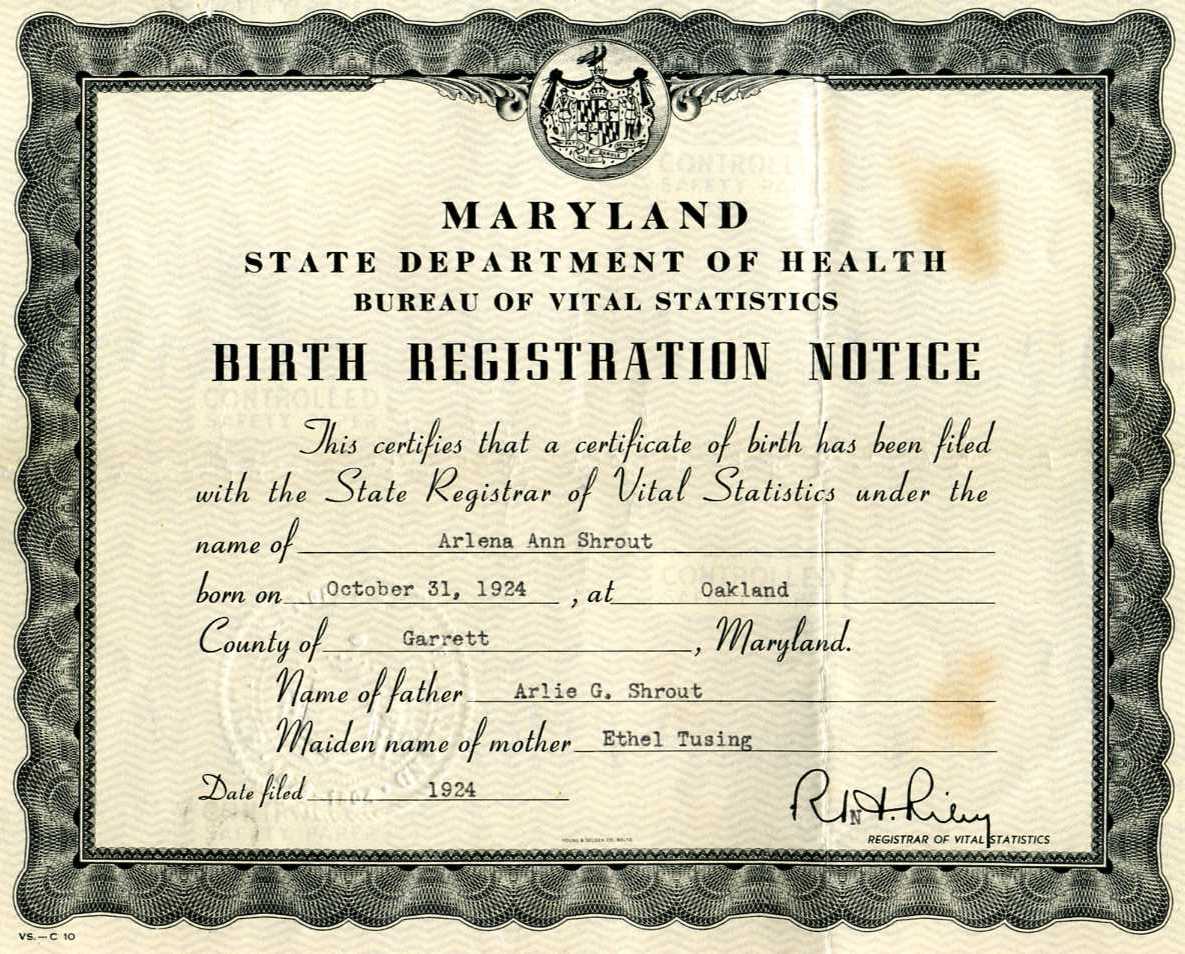 certified copy of birth certificate maryland